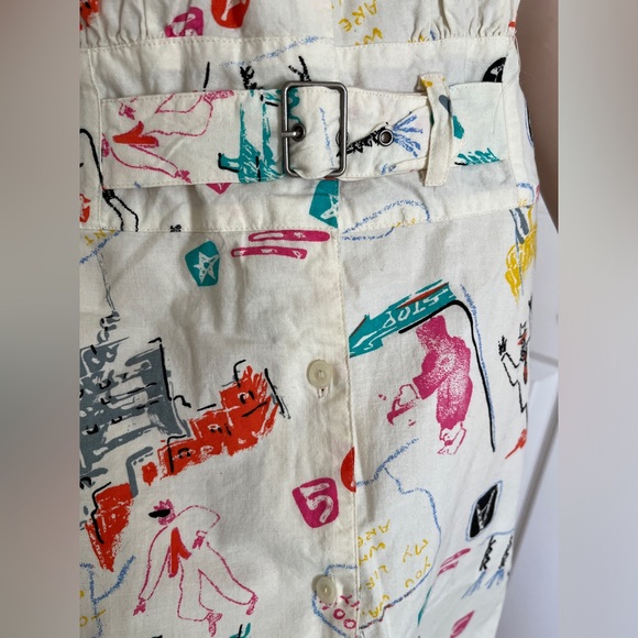 Vintage 80s Jag Graffiti Print Strapless Summer Cotton Button Front Dress M - Picture 7 of 16